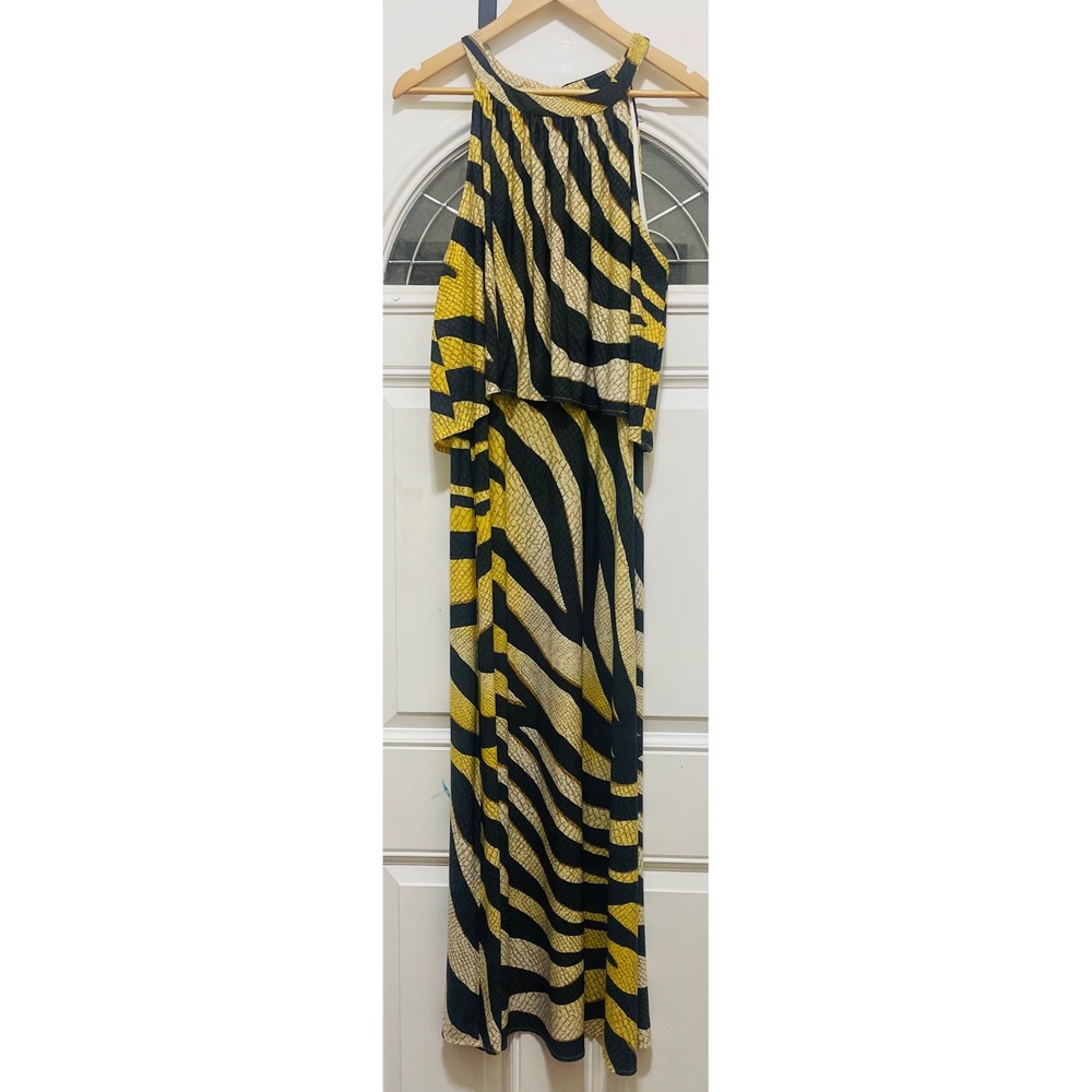 Chico's Maxi Dress Zebra‎ Print Halter Neck Sleeveless Party Dress Size 3 - Picture 2 of 4